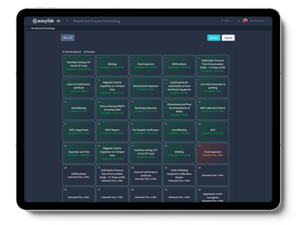 EasyFab ERP shop floor process scheduling screen